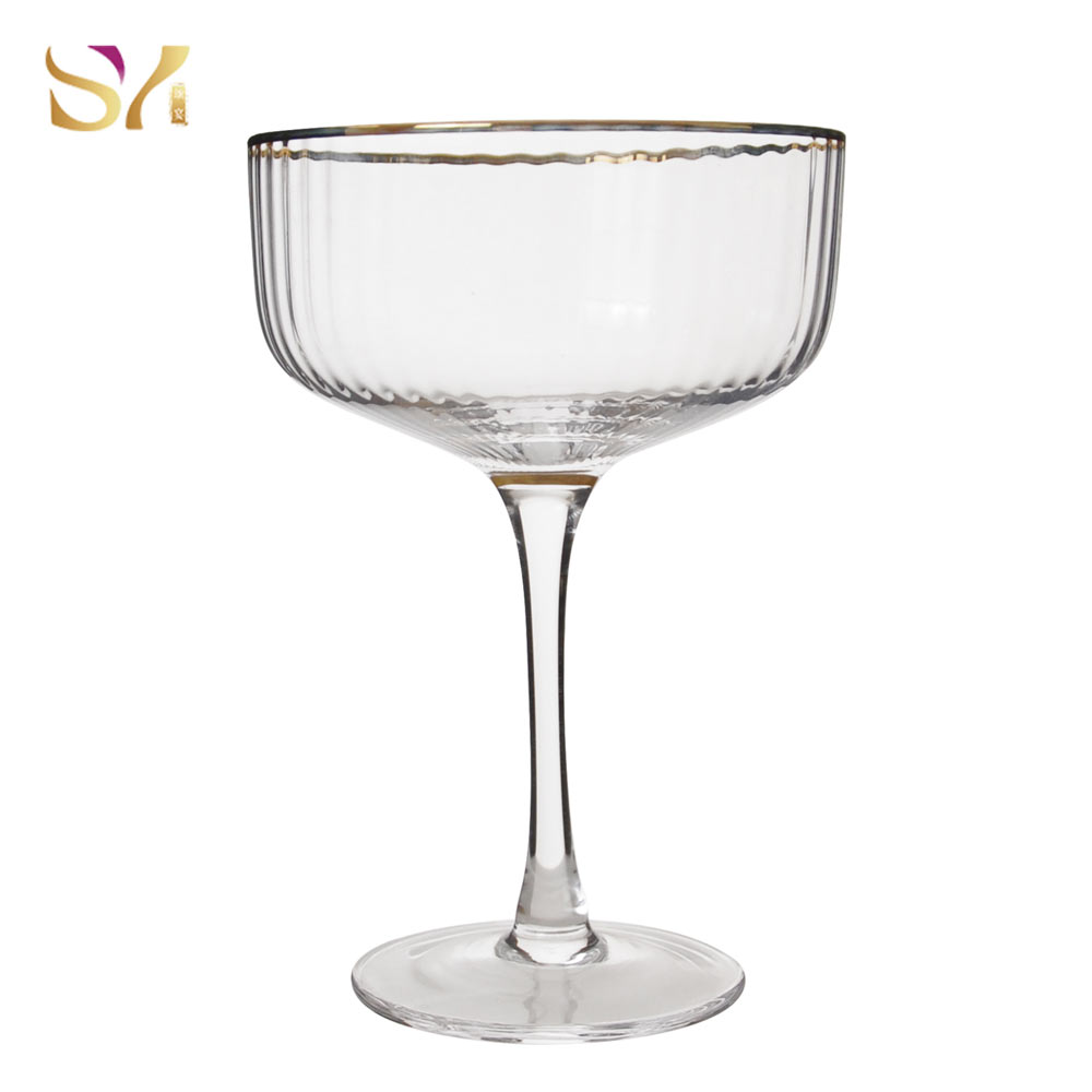 Gold Rim Ribbed Coupe Cocktail Glasses