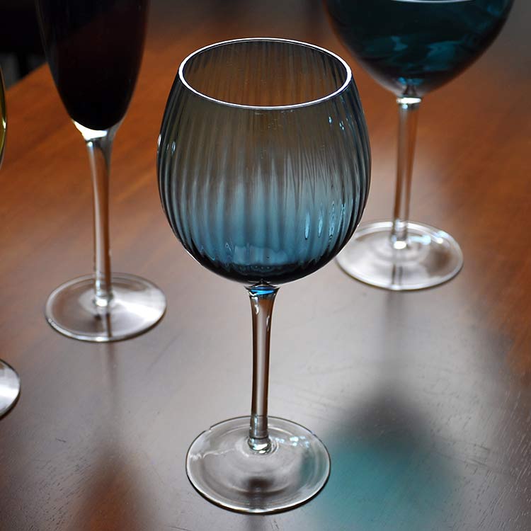 Blue Ribbed Wine Glass 