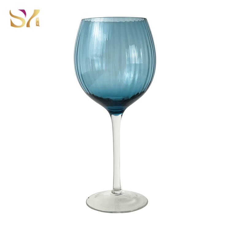 Blue Ribbed Wine Glass 