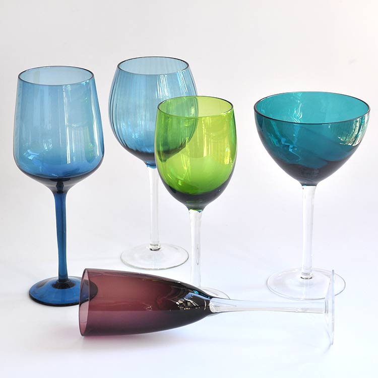 Blue Ribbed Wine Glass 