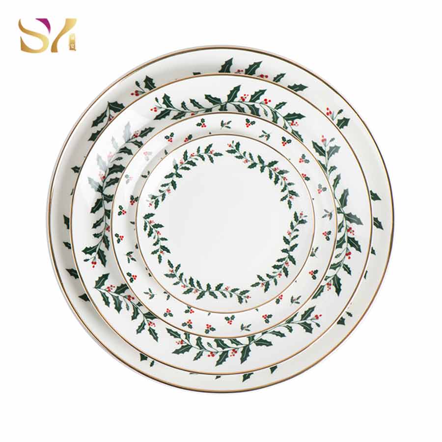 Green Christmas Dinner Plates Set