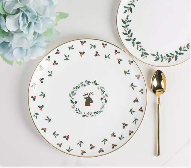 Green Christmas Dinner Plates Set