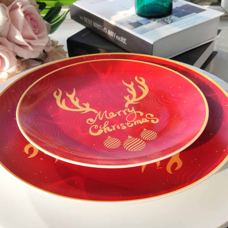 Red Christmas Dinner Dishes Set