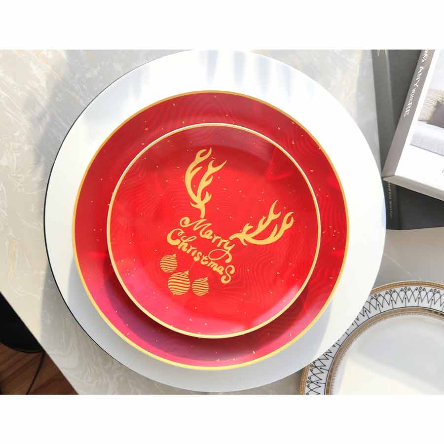 Red Christmas Dinner Dishes Set