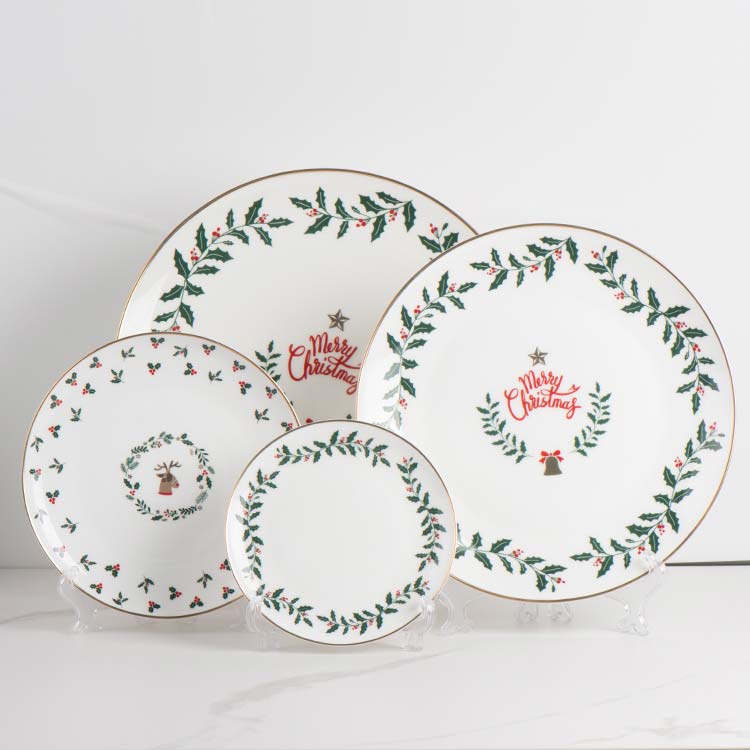 Green Christmas Dinner Plates Set