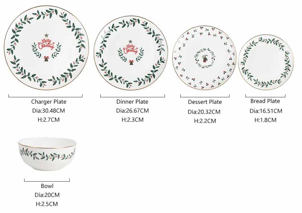 Green Christmas Dinner Plates Set