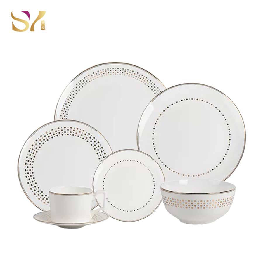 Gold Polka Dot Dinnerware Plates Set