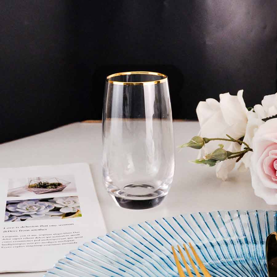 Gold Rim Stemless White Wine Glass