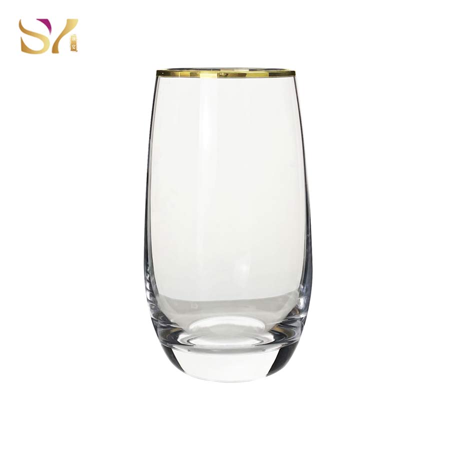 Gold Rim Stemless White Wine Glass