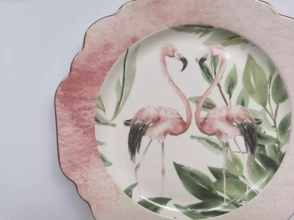 Green Leaves Flamingo Ceramic China Plates