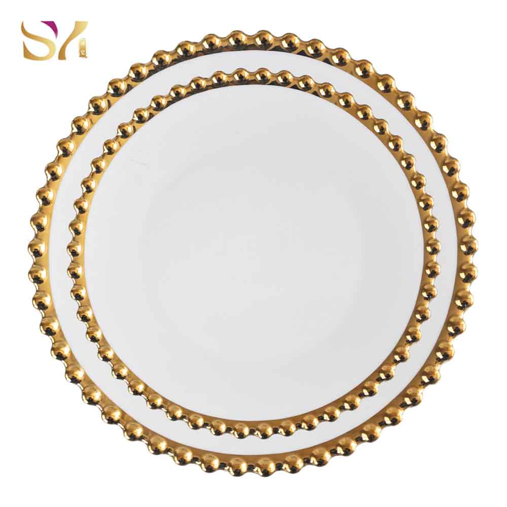 Gold Beaded Ceramic Dinner Plate Set