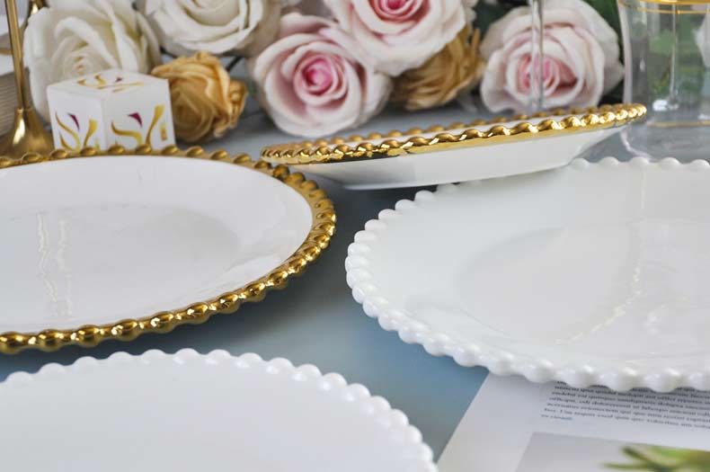 Gold Beaded Ceramic Dinner Plate Set