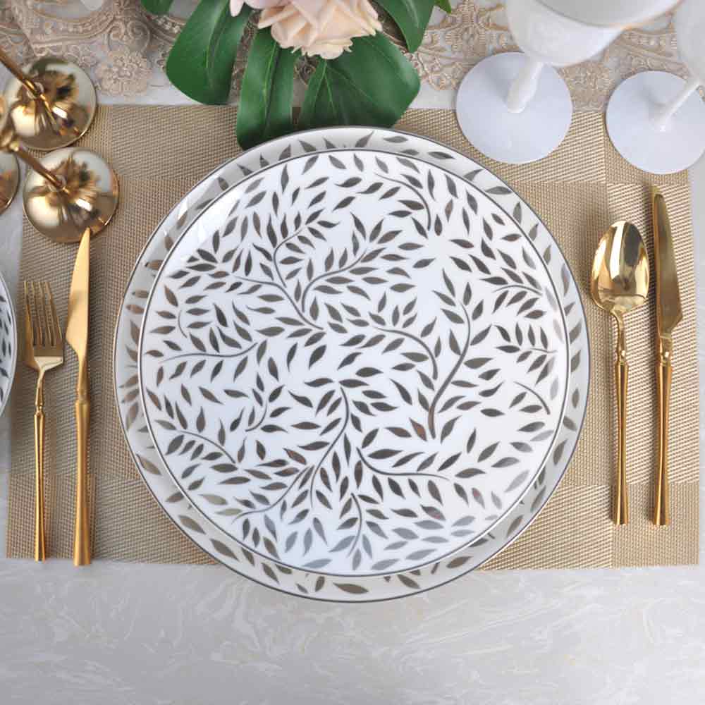 Gold Silver Dinnerware Dining Plate