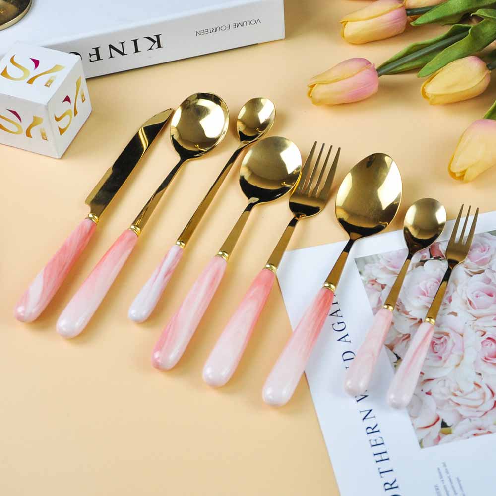 Pink Ceramic Handle Cutlery Set