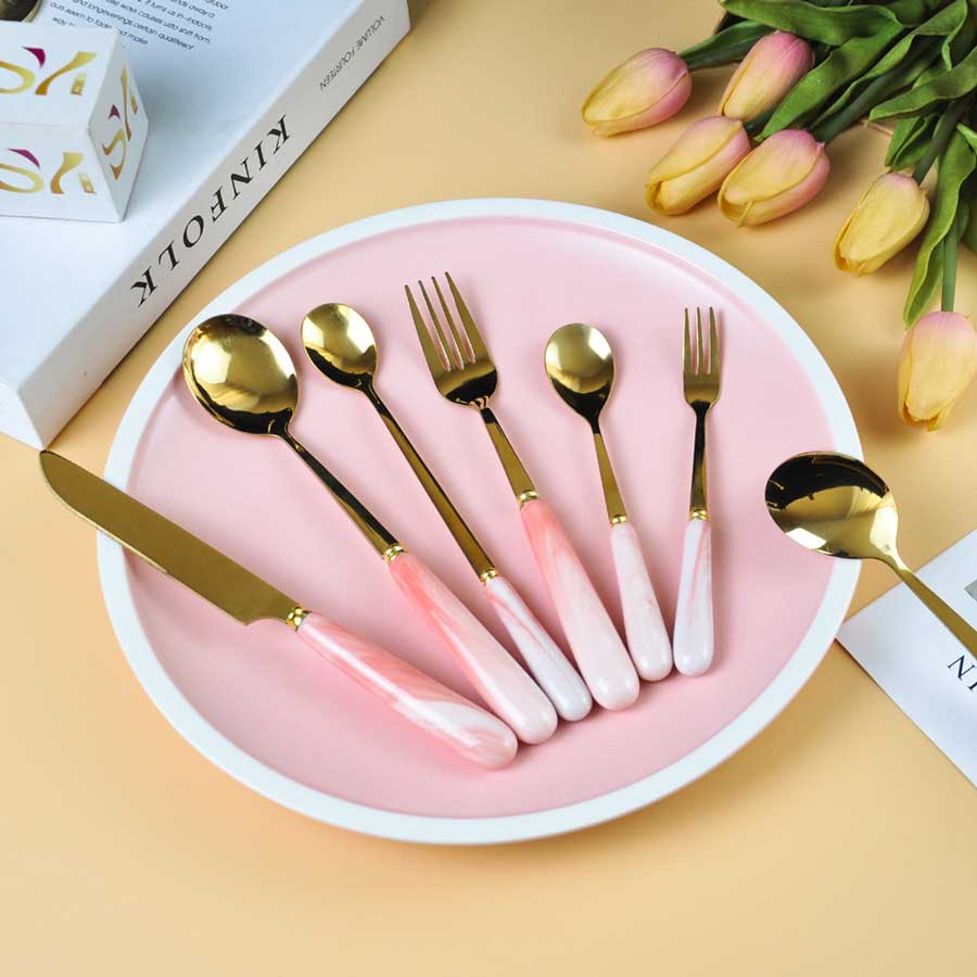 Pink Ceramic Handle Cutlery Set