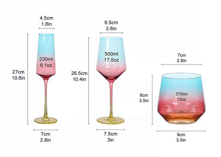 Rainbow Colored Wine Stemware Set