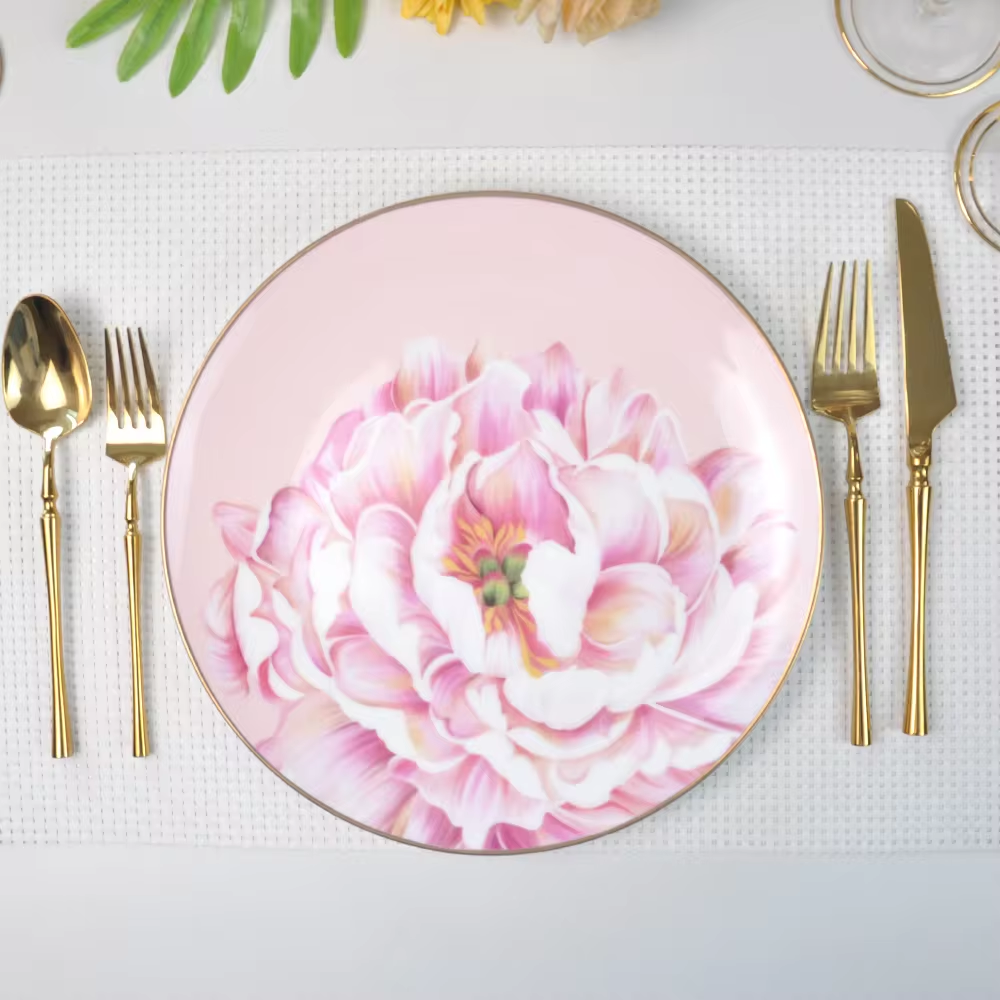 Pink bone china dinnerware plate sets