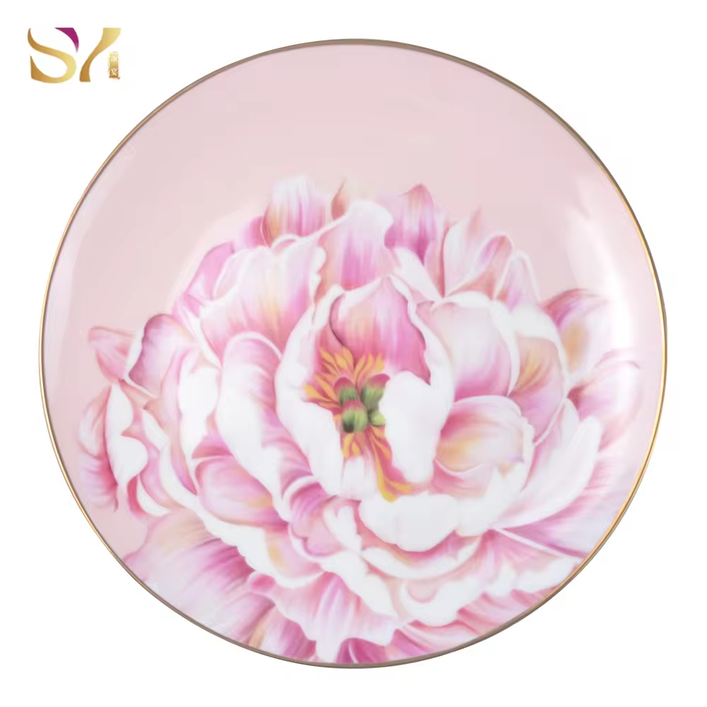 Pink Bone China Ceramic Chargers plates 